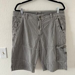 Guess Checkered Gray Cargo 100% Cotton 11.5" Inseam Shorts Men Size 34